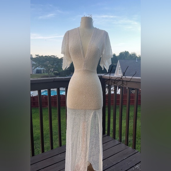 FANCY BY FRANCESCA WATSON LONG PARTY SPARKLE OFF WHITE SHEER FORMAL DRESS SAMPLE - Picture 4 of 4